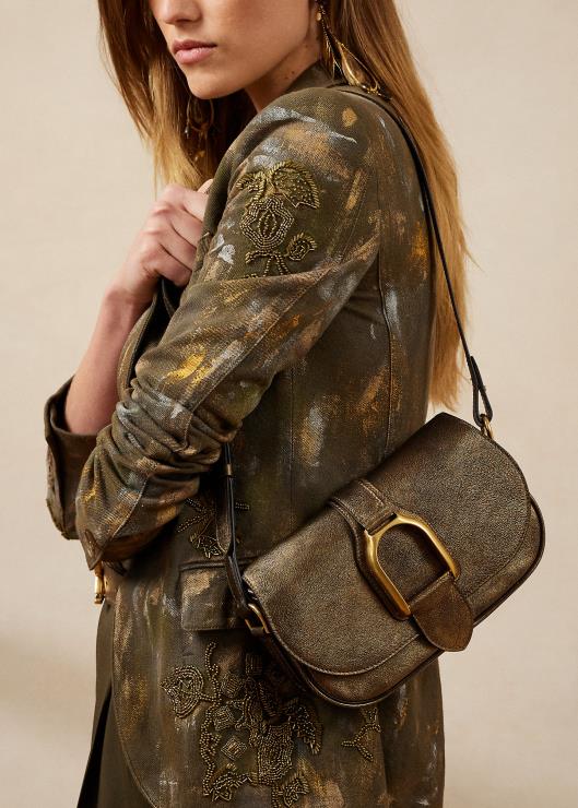 bolso de hombro Weington de piel de becerro metalizada mujer bronce Ralph Lauren 2XR2V5271