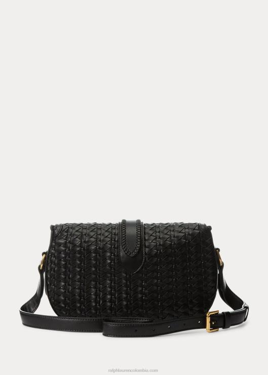 bolso de hombro Weington de piel de becerro tejida mujer negro Ralph Lauren 2XR2V5283