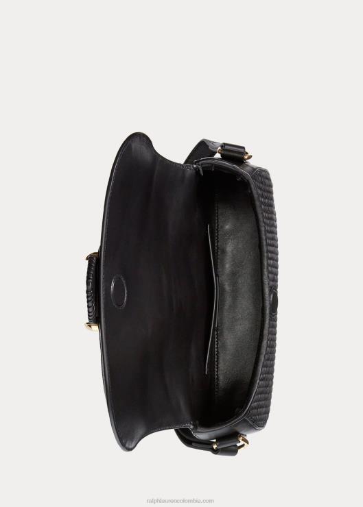 bolso de hombro Weington de piel de becerro tejida mujer negro Ralph Lauren 2XR2V5283