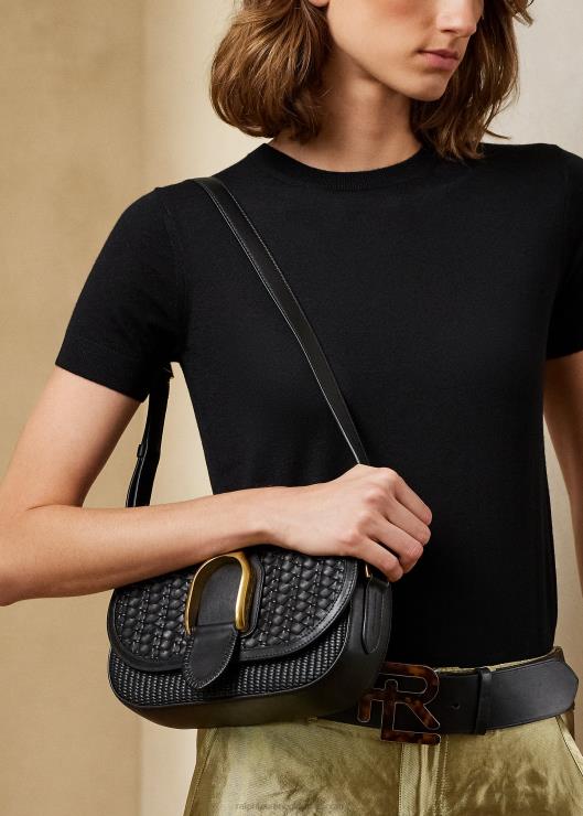 bolso de hombro Weington de piel de becerro tejida mujer negro Ralph Lauren 2XR2V5283