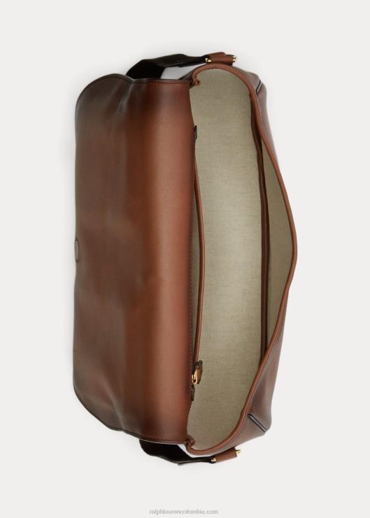 bolso de hombro Weington extragrande de piel de becerro mujer castaña Ralph Lauren 2XR2V5144