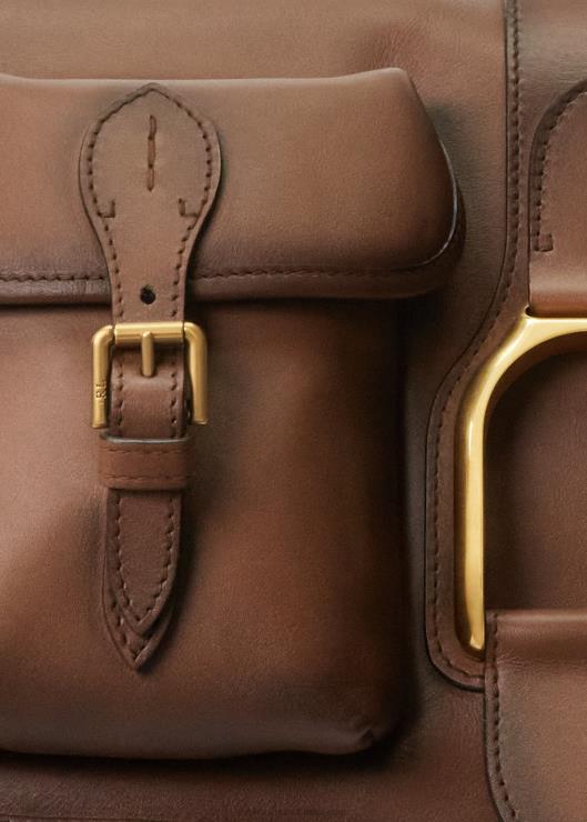 bolso de hombro Weington extragrande de piel de becerro mujer castaña Ralph Lauren 2XR2V5144