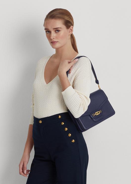 bolso de hombro sydnee mediano de piel mujer azul marino refinado Ralph Lauren 2XR2V5386