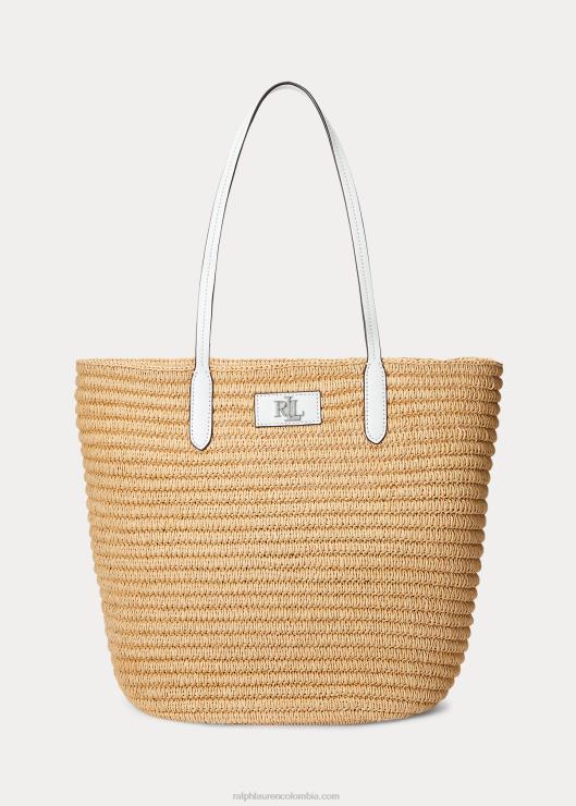 bolso shopper brie grande de paja con ribete de cuero mujer blanco natural Ralph Lauren 2XR2V5421