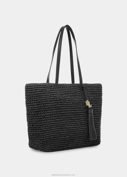 bolso shopper whitney mediano de paja mujer negro Ralph Lauren 2XR2V5423