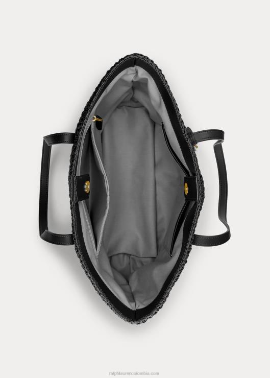 bolso shopper whitney mediano de paja mujer negro Ralph Lauren 2XR2V5423