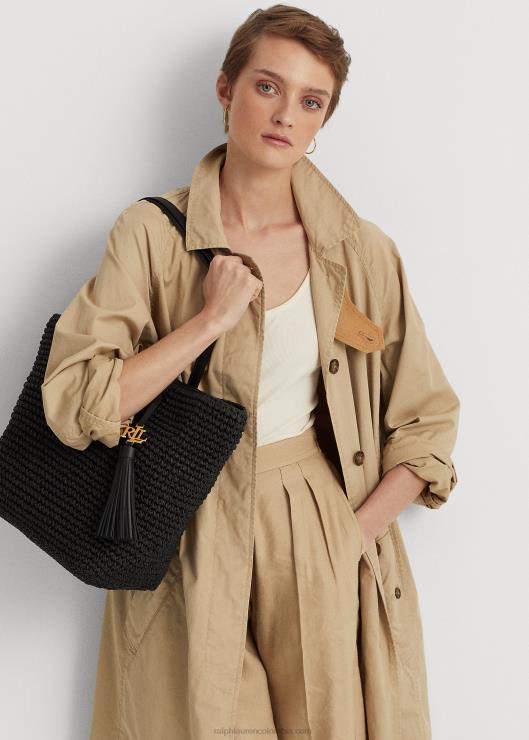 bolso shopper whitney mediano de paja mujer negro Ralph Lauren 2XR2V5423