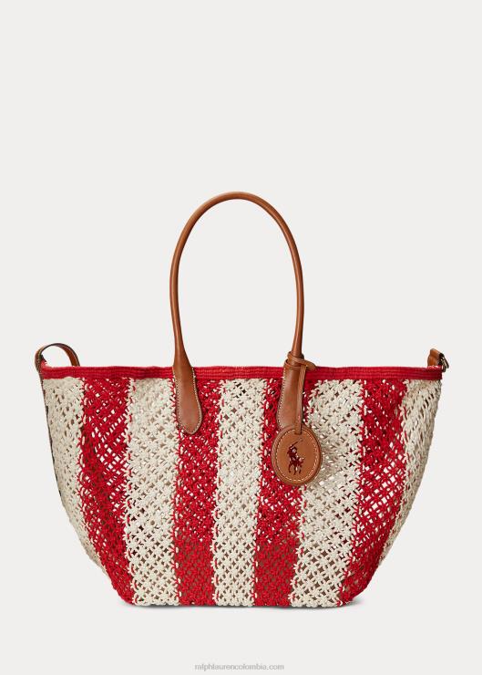 bolso tote Bellport grande tejido a rayas mujer rubí/natural Ralph Lauren 2XR2V5189