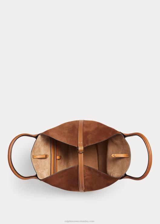 bolso tote Bellport mediano de ante de becerro mujer canela Ralph Lauren 2XR2V5212