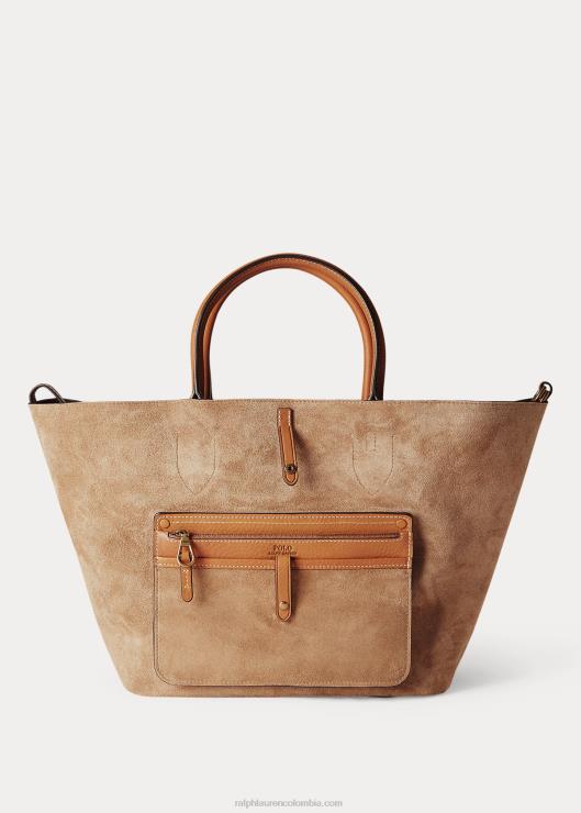bolso tote Bellport mediano de ante de becerro mujer canela Ralph Lauren 2XR2V5212