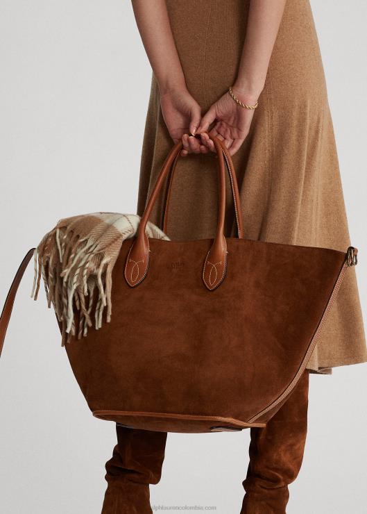 bolso tote Bellport mediano de ante de becerro mujer canela Ralph Lauren 2XR2V5212