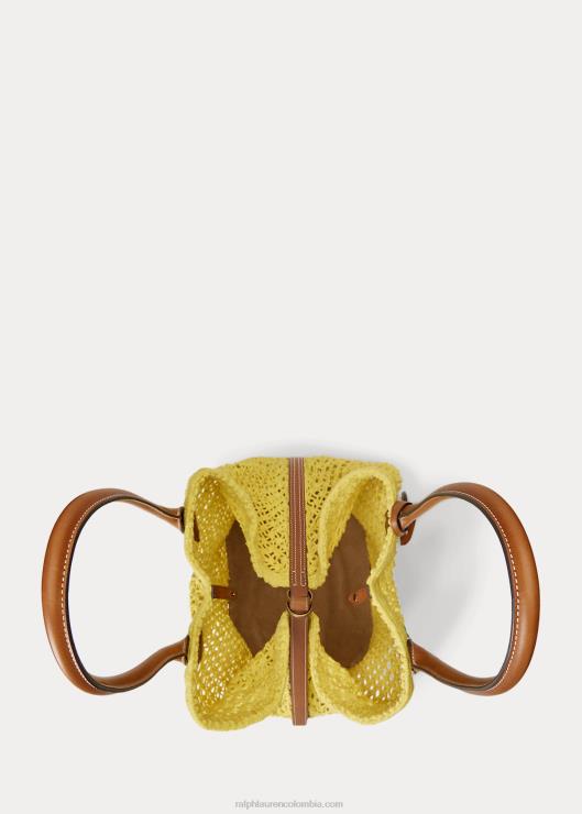bolso tote campana grande de croché con ribete de cuero mujer pez luna amarillo Ralph Lauren 2XR2V5191