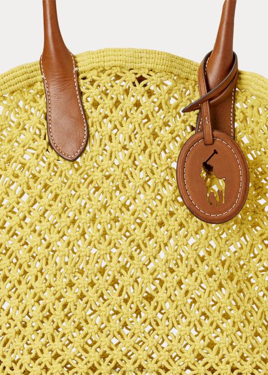bolso tote campana grande de croché con ribete de cuero mujer pez luna amarillo Ralph Lauren 2XR2V5191