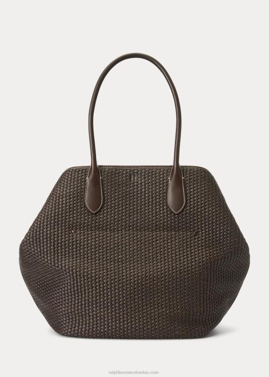 bolso tote campana grande de paja con ribete de cuero mujer chocolate Ralph Lauren 2XR2V5223