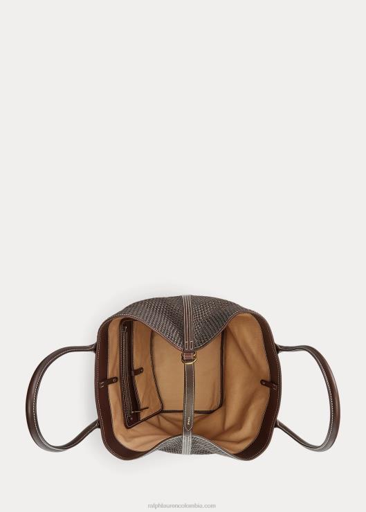 bolso tote campana grande de paja con ribete de cuero mujer chocolate Ralph Lauren 2XR2V5223