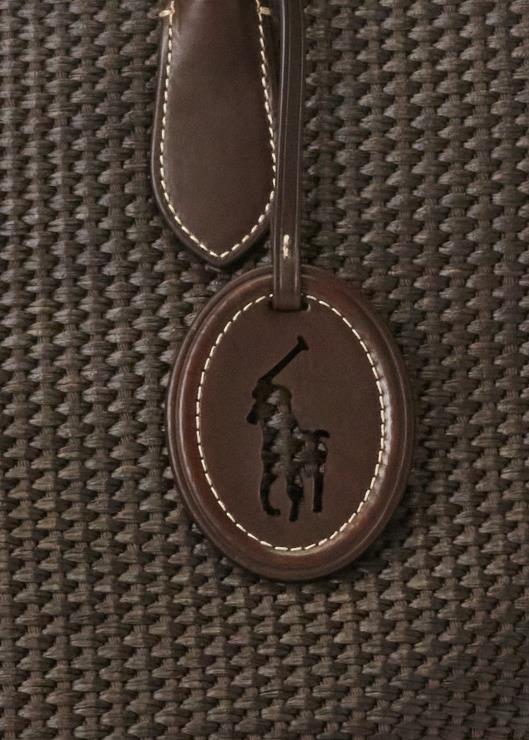 bolso tote campana grande de paja con ribete de cuero mujer chocolate Ralph Lauren 2XR2V5223