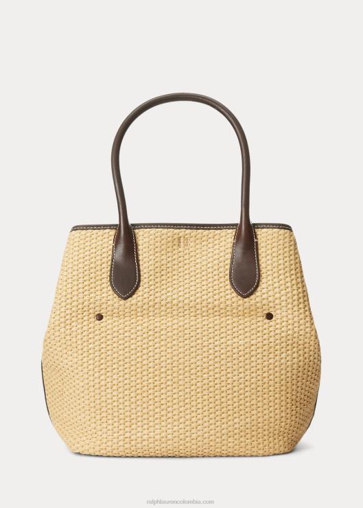 bolso tote de campana mediano de paja con ribete de cuero mujer natural Ralph Lauren 2XR2V5198