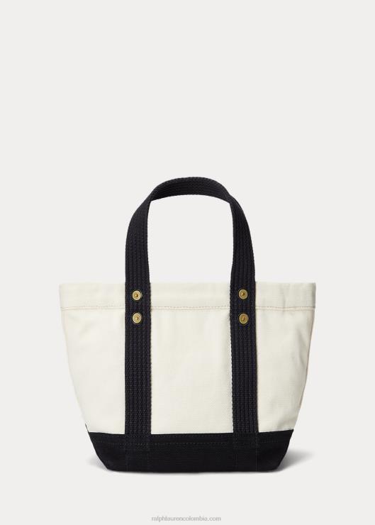 tote pequeño de lona con osito de polo mujer crudo/negro Ralph Lauren 2XR2V5242