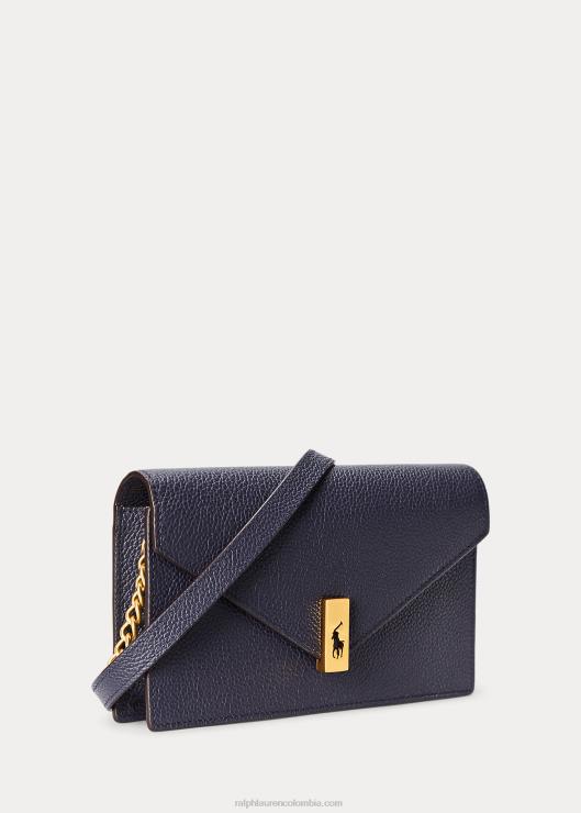 Cartera y bolso de piel con cadena Polo ID mujer azul marino medianoche Ralph Lauren 2XR2V5171