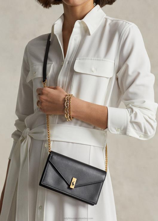Cartera y bolso de piel con cadena Polo ID mujer negro Ralph Lauren 2XR2V5176