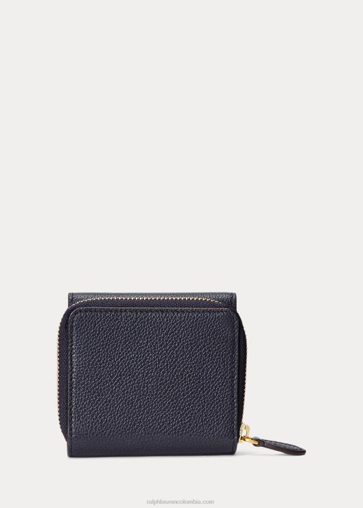 cartera compacta de piel polo id mujer azul marino medianoche Ralph Lauren 2XR2V9740