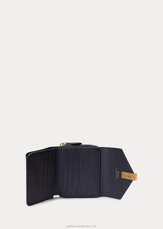 cartera compacta de piel polo id mujer azul marino medianoche Ralph Lauren 2XR2V9740
