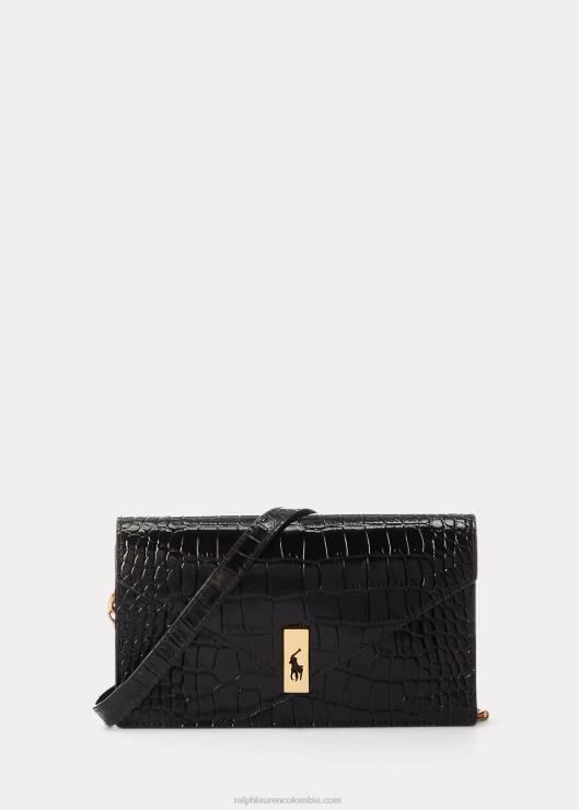 cartera y bolso polo id con cadena y grabado de cocodrilo mujer negro Ralph Lauren 2XR2V5172