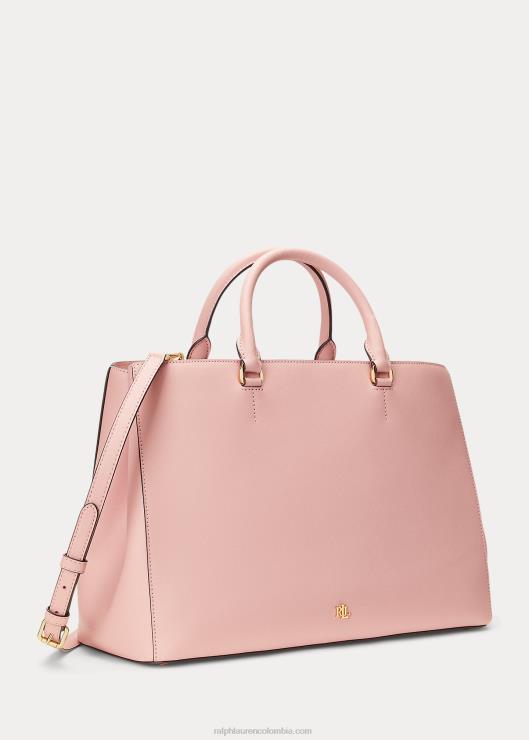 bolso satchel hanna grande de piel con rayas cruzadas mujer bronceado rosa Ralph Lauren 2XR2V5414