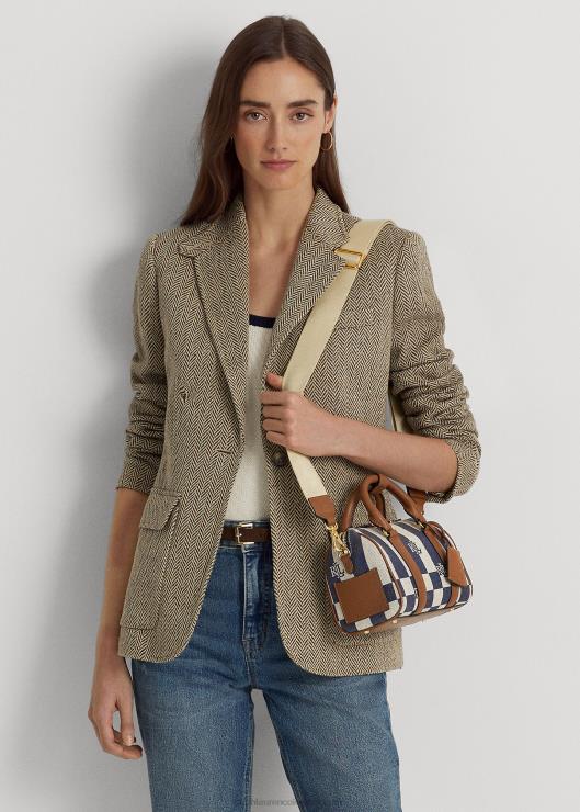 bolso satchel kaden pequeño de lona con ribete de cuero mujer logotipo/tartán/azul marino Ralph Lauren 2XR2V5415