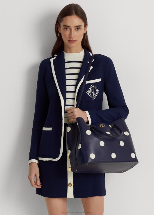 bolso satchel marcy grande de piel con lunares mujer azul marino refinado/vainilla Ralph Lauren 2XR2V5364