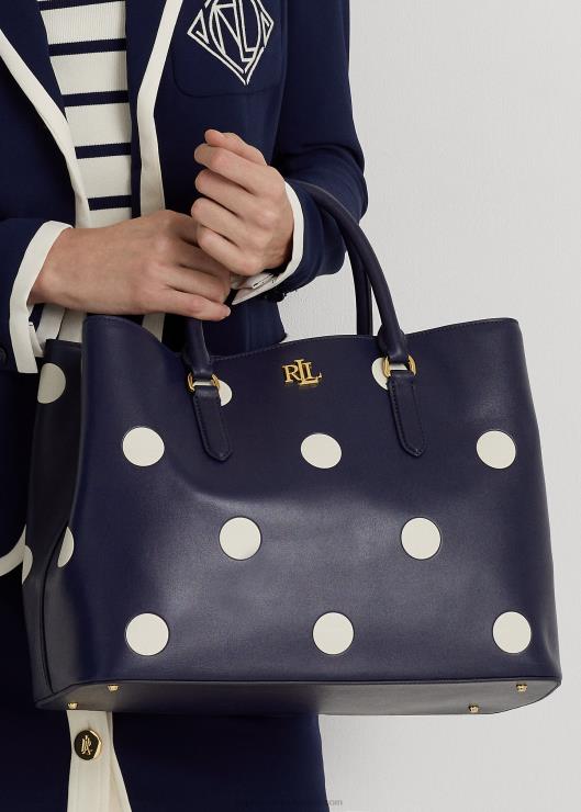 bolso satchel marcy grande de piel con lunares mujer azul marino refinado/vainilla Ralph Lauren 2XR2V5364