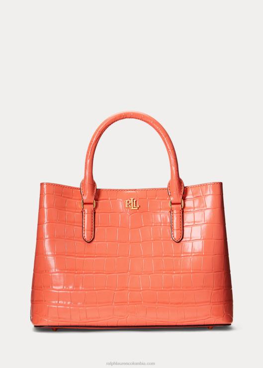 bolso satchel marcy mediano de piel repujada mujer coral de babor Ralph Lauren 2XR2V5458
