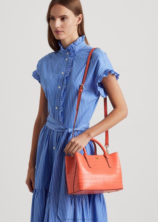 bolso satchel marcy mediano de piel repujada mujer coral de babor Ralph Lauren 2XR2V5458