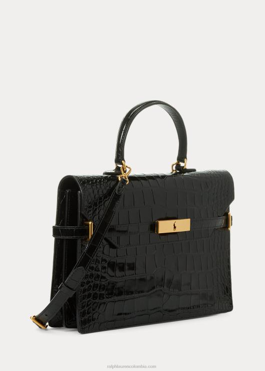 bolso satchel polo id de piel repujada de cocodrilo mujer negro Ralph Lauren 2XR2V5184