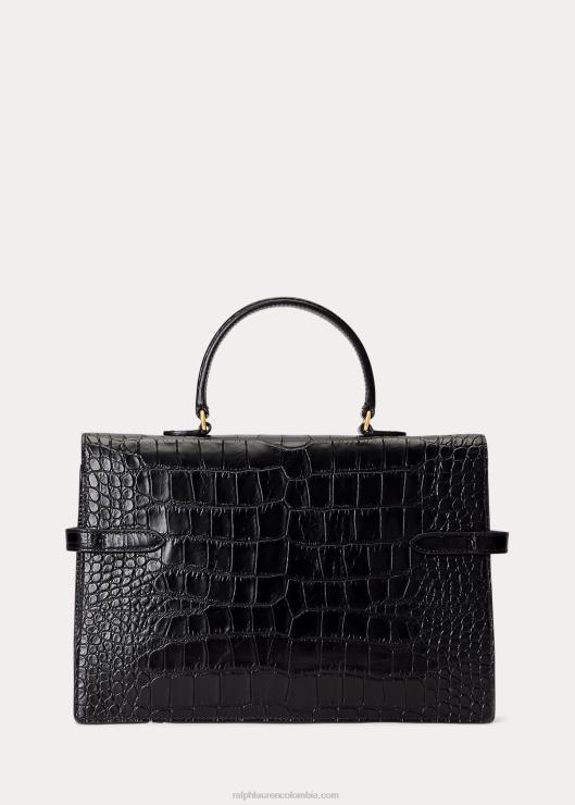 bolso satchel polo id de piel repujada de cocodrilo mujer negro Ralph Lauren 2XR2V5184