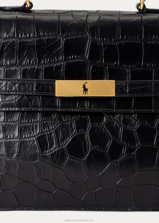 bolso satchel polo id de piel repujada de cocodrilo mujer negro Ralph Lauren 2XR2V5184