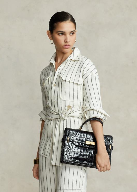 bolso satchel polo id de piel repujada de cocodrilo mujer negro Ralph Lauren 2XR2V5184