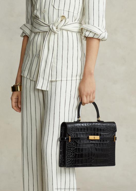 bolso satchel polo id de piel repujada de cocodrilo mujer negro Ralph Lauren 2XR2V5184