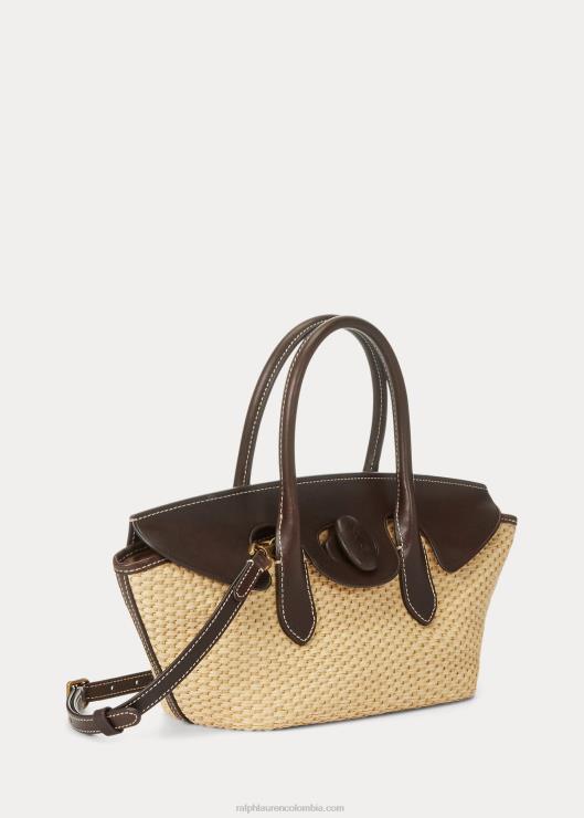 satchel bellport mediano de piel y paja mujer natural Ralph Lauren 2XR2V5229