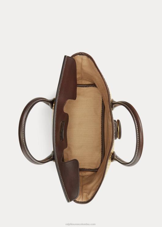 satchel bellport mediano de piel y paja mujer natural Ralph Lauren 2XR2V5229