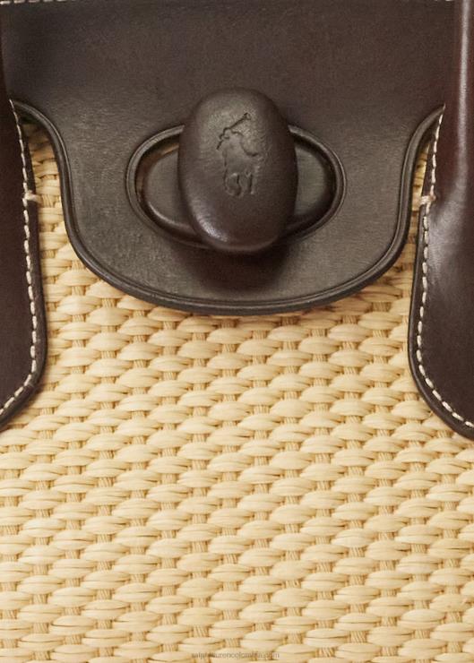 satchel bellport mediano de piel y paja mujer natural Ralph Lauren 2XR2V5229