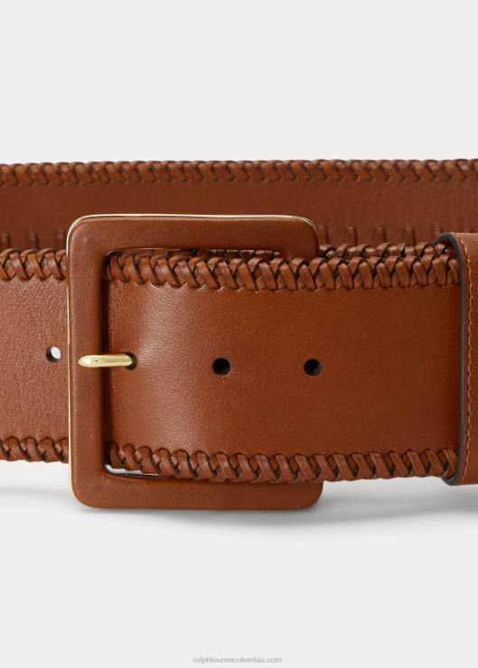 cinturón ancho de piel con pespuntes mujer broncearse Ralph Lauren 2XR2V4950