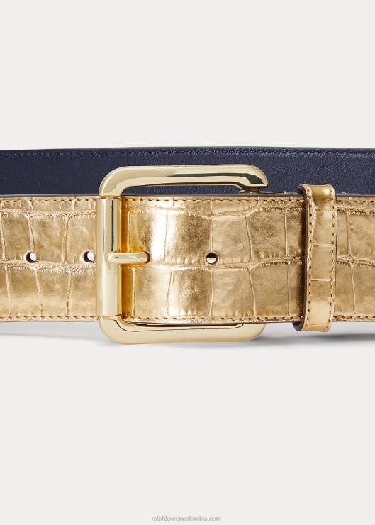 cinturón ancho de piel grabada metalizada mujer oro moderno Ralph Lauren 2XR2V4955