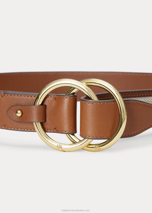 cinturón de lona y cuero doblado hacia atrás mujer Bronceado natural Ralph Lauren 2XR2V4924