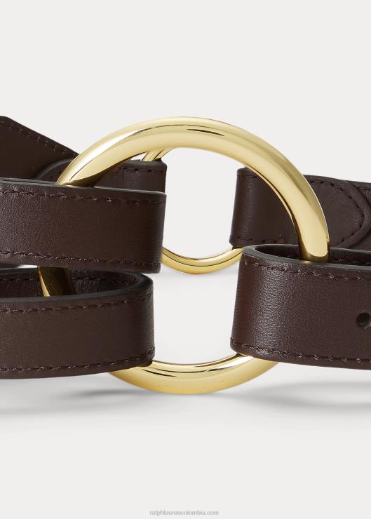 cinturón de piel con tres tiras y aros en O mujer Castaño Ralph Lauren 2XR2V4937