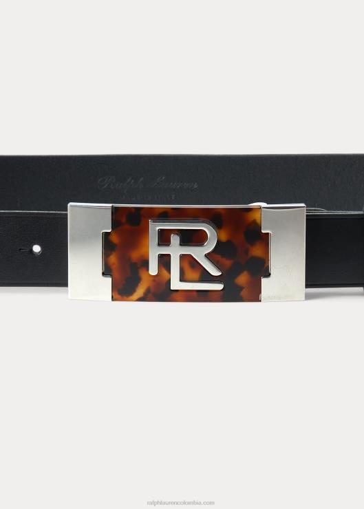 cinturón rl de piel vachetta con hebilla de placa mujer negro Ralph Lauren 2XR2V5615