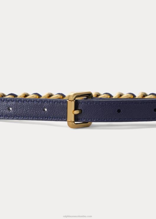 cinturón skinny de napa y cadena mujer azul marino refinado Ralph Lauren 2XR2V4929