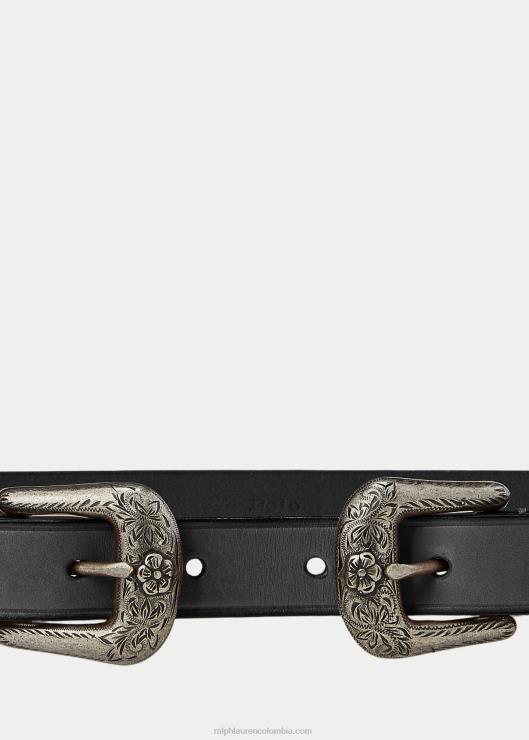 cinturón western de piel de becerro con doble hebilla mujer negro Ralph Lauren 2XR2V5570