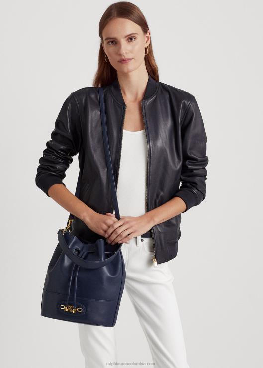 bolso andie grande de cuero con cordón mujer azul marino refinado Ralph Lauren 2XR2V5351
