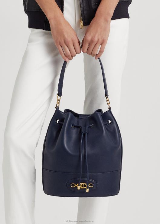 bolso andie grande de cuero con cordón mujer azul marino refinado Ralph Lauren 2XR2V5351